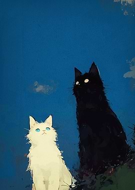 Black and White Cats Under Blue Sky