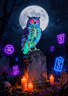 Neon Owl on Tombstone