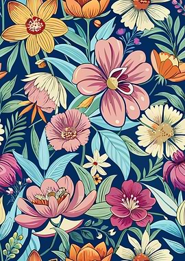 Floral Pattern with Pink and Orange Flowers