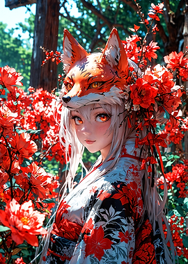 Anime Girl with Fox Mask