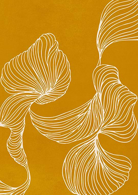 Abstract Floral Line Art on Gold