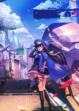 Anime Girl in Futuristic Cityscape