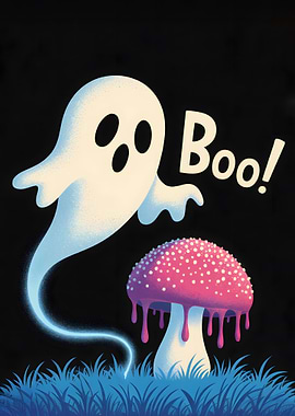Ghost and Mushroom Halloween Illustration