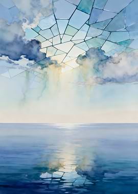 Abstract Seascape with Geometric Sky