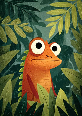 Cartoon Lizard in Jungle