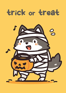 Cute Halloween Mummy Wolf Cartoon