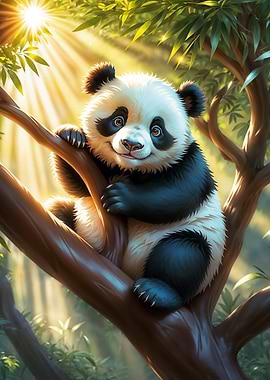 Cute Panda in Tree