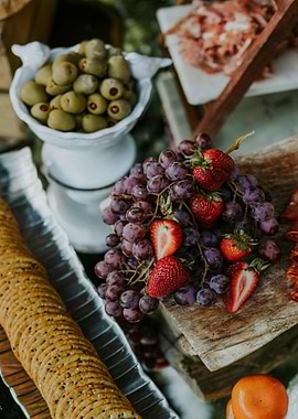 Gourmet Food Platter with Fruits and Snacks