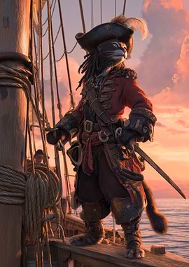 Pirate Cat on Ship Deck