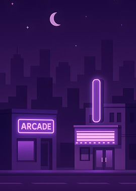 Purple Night Cityscape with Arcade