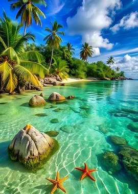 Tropical Beach Paradise with Starfish