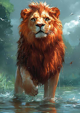 Majestic Lion in Water