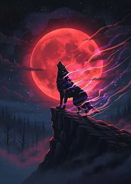 Howling Wolf Under the Blood Moon