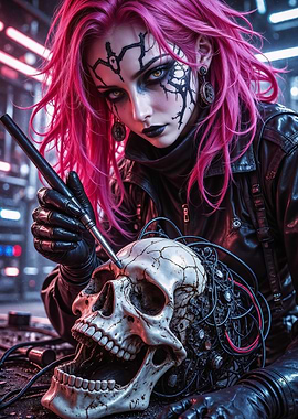 Cyberpunk Girl with Skull