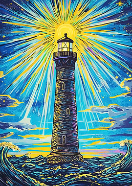 Lighthouse Sea Sun Rays