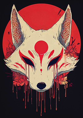 Kitsune Mask with Red Accents