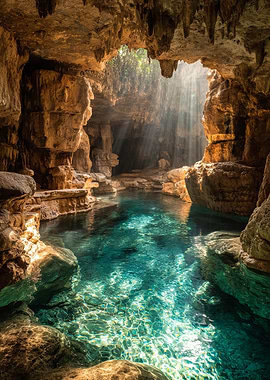 Cave Pool with Sunlight