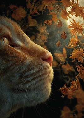 Cat, Butterflies, and Floral Fantasy
