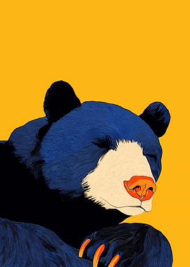 Resting Bear Portrait on Yellow Background