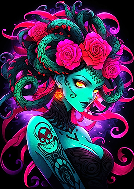 Medusa with Roses Digital Art