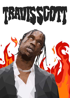 Travis Scott Polygonal Art with Flames