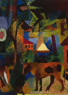 Abstract Landscape with Cows and Sailboats