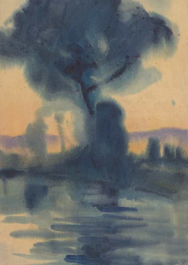 Blue Watercolor Landscape Painting