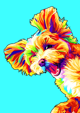 Colorful Dog Portrait on Blue Background