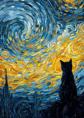 Starry Night Cat Art