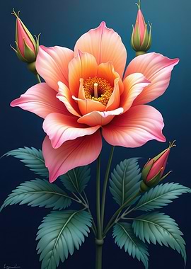 Elegant Peach Flower with Buds