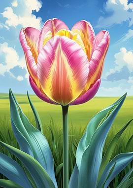 Pink and Yellow Tulip in Bloom