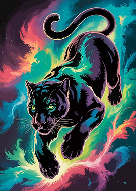 Black Panther in Colorful Cosmic Space