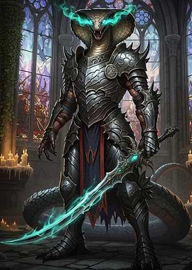 Armored Cobra Warrior Glowing Sword