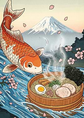 Koi Fish Ramen Ukiyo-e Style