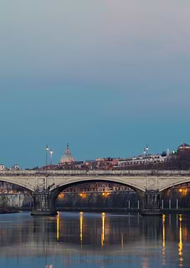 Rome Bridge and River at Dusk