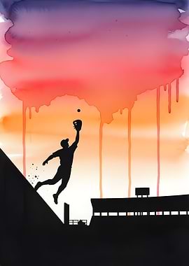 Baseball Player Silhouette Watercolor Art