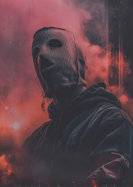 Masked Figure in Red Smoke