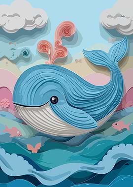 Digital Art of Whale in Paper Cut Style