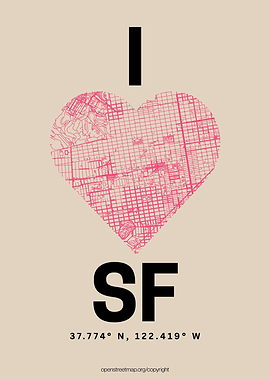 I Love San Francisco City Map