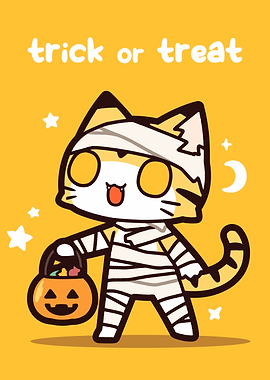 Cute Halloween Mummy Cat Illustration