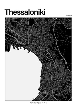 Thessaloniki Black and White Map