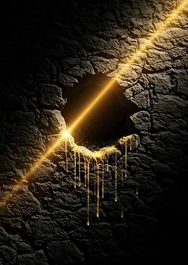 Golden Light Through Stone Wall Hole
