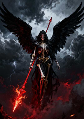 Winged Grim Reaper with Flaming Spear