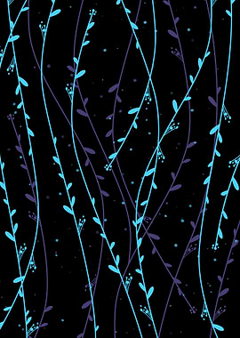 Floral Vines on Black Background