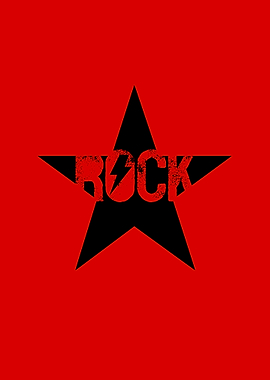 Rock star in black on Red Background