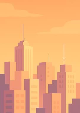 Cityscape Illustration in Warm Tones
