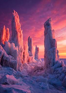 Fantasy Frozen Landscape at Sunset