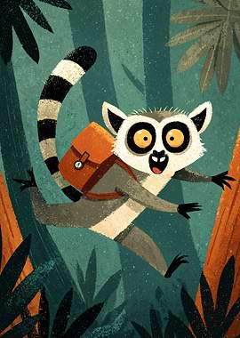 Lemur with Backpack in Jungle