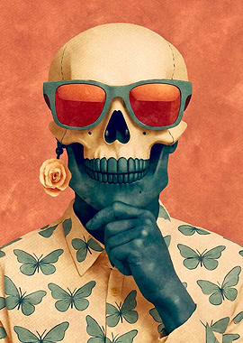 Skull with Sunglasses and Butterfly Shirt