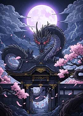 Dragon Temple Roof Full Moon